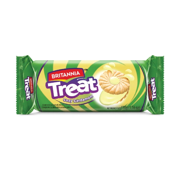BRITANNIA TREAT CARDAMOM SANDWICH BISCUITS 24X100GM