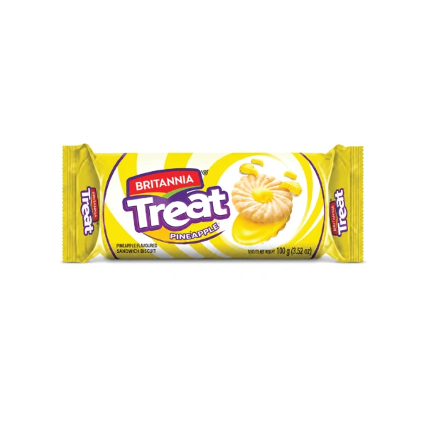 BRITANNIA TREAT PINEAPPLE SANDWICH BISCUITS 24X100GM