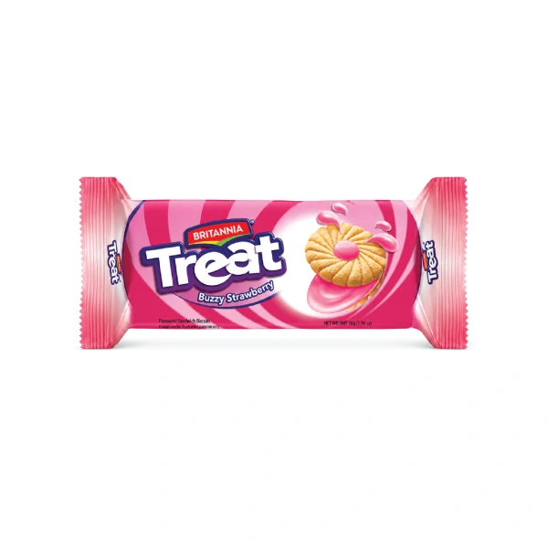 BRITANNIA TREAT STRAWBERRY SANDWICH BISCUITS 24X100GM