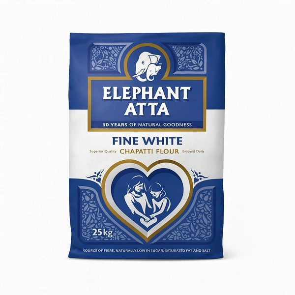 ELEPHANT ATTA FINE WHITE  (CHAPATTI FLOUR) 25KG PM-£19.49