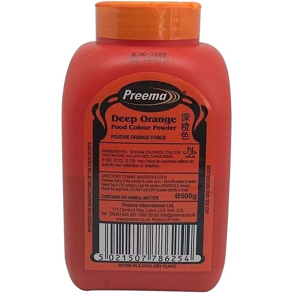 PREEMA DEEP ORANGE FOOD COLOUR POWDER 20X500GM - (V20)