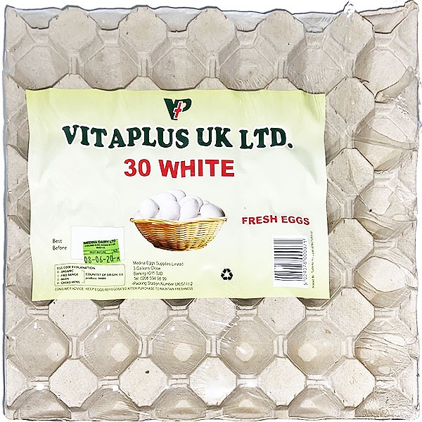 30 MEDIUM WHITE PREPACKED  EGGS (8 TRAYS)