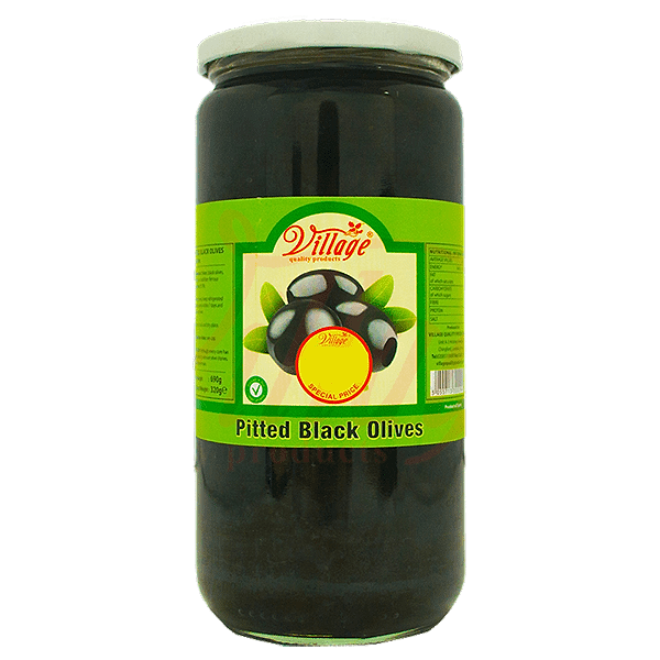 VILLAGE PITTED BLACK OLIVES 6X720GM