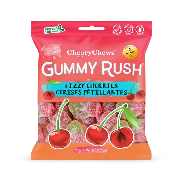 GUMMY RUSH FIZZY CHERRIES 12X90GM- (V20)