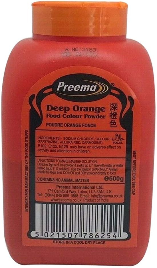 PREEMA DEEP ORANGE FOOD COLOUR POWDER 20X500GM - (V20)