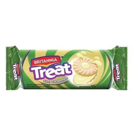 BRITANNIA TREAT CARDAMOM SANDWICH BISCUITS 24X100GM