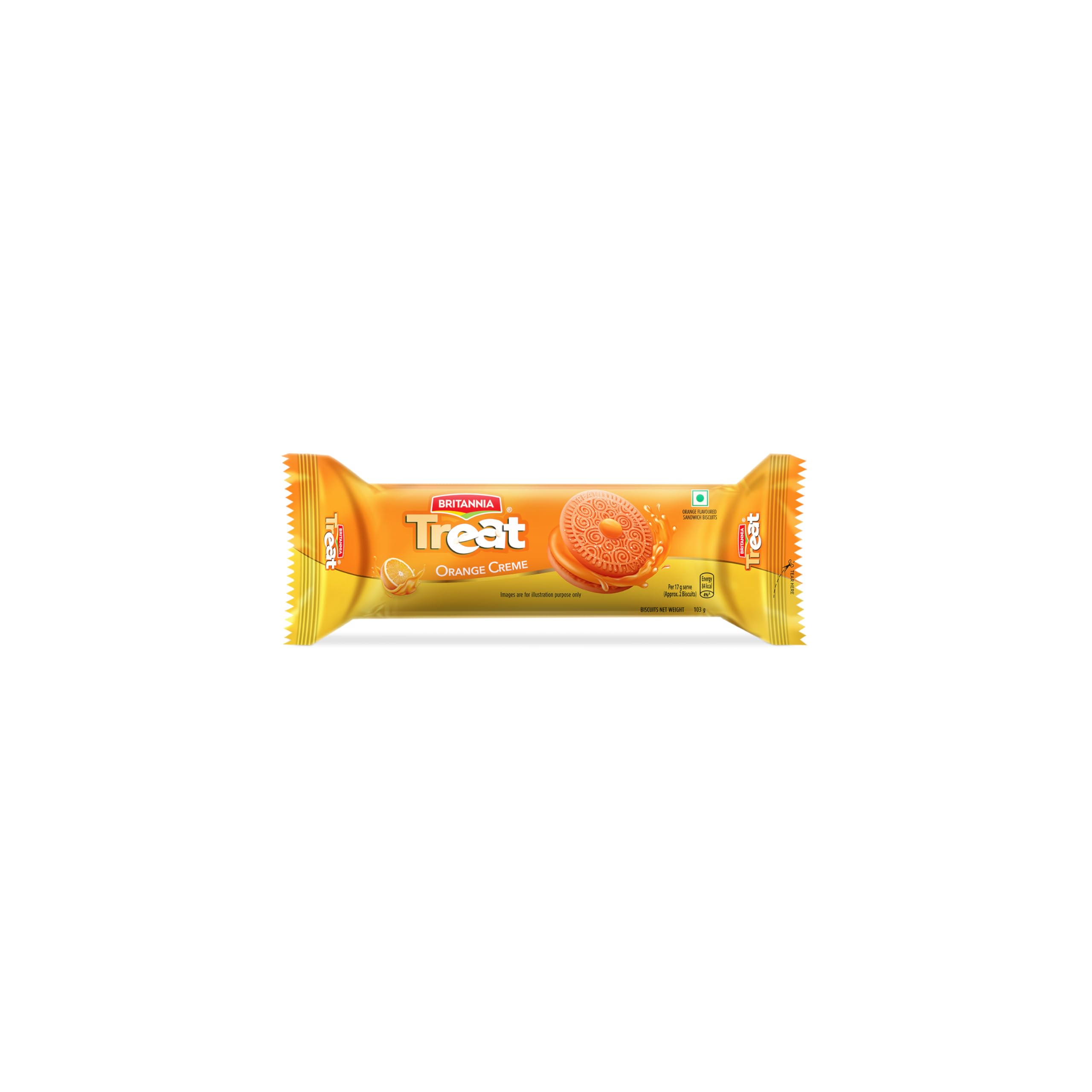 BRITANNIA TREAT ORANGE SANDWICH BISCUITS 24X100GM