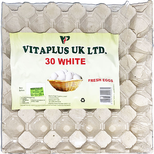 30 MEDIUM WHITE PREPACKED  EGGS (8 TRAYS)