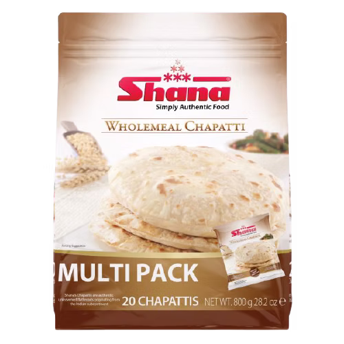 SHANA WHOLEMEAL PLAIN CHAPATI FAMILY PACK6X20PC