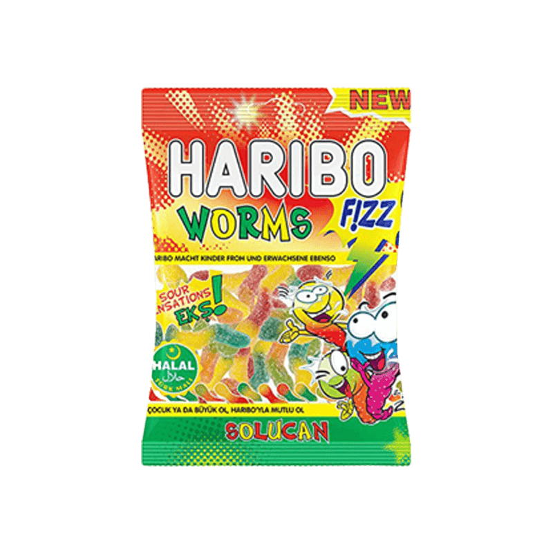 HARIBO FIZZ WORMS (BLUE) 24X80GM - (V20)