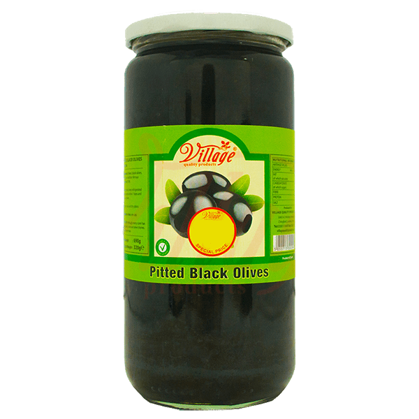 VILLAGE PITTED BLACK OLIVES 6X720GM